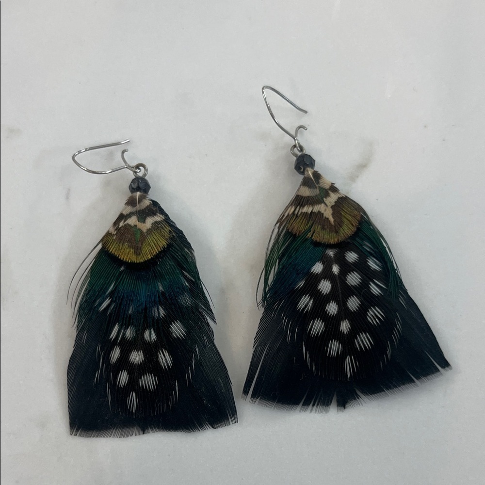 Elegant Feather Earrings with Black and Green Accents